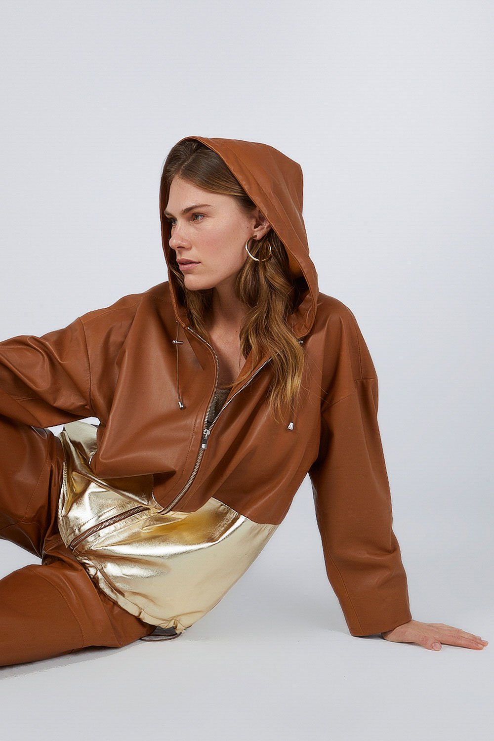 LEATHER HOODIE GINGER-GOLD