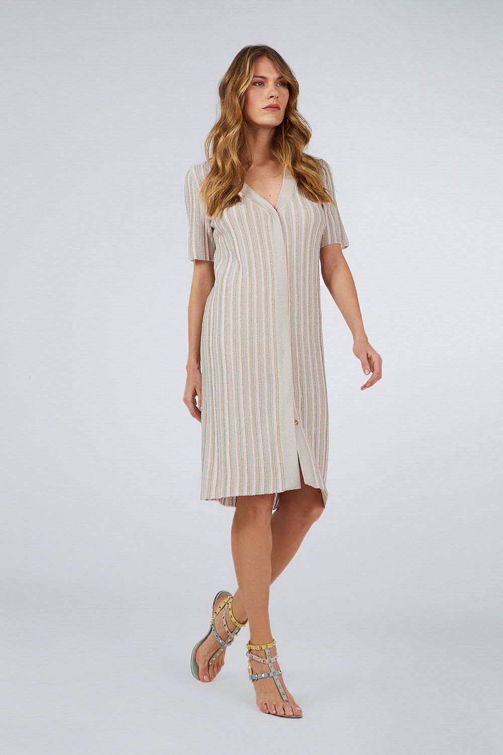 THREE COLOUR LUREX CARDIGAN/DRESS