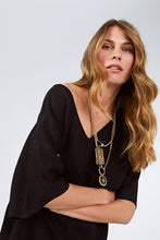 V-NECK LOW SHOULDER SHORT SLEEVE SILVERY BLOUSE BLACK