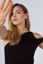 ONE SHOULDER CUTOUT TOP BLACK-GOLD