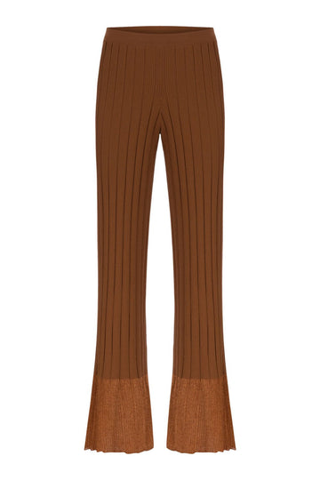 RIBBED PANTS WITH GLITTERED TIPS BRONZE