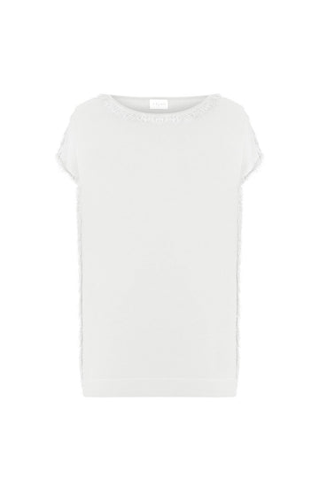 FRINGED BOAT NECK KNITWEAR TOP WHITE