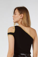 ONE SHOULDER CUTOUT TOP BLACK-GOLD