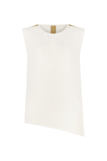 ASYMMETRIC SLEEVELESS INTARSIA TOP WHITE