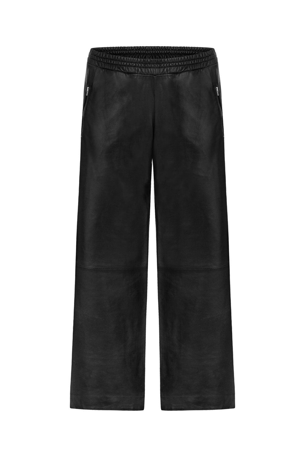 WIDE-LEG CROP LEATHER PANTS BLACK