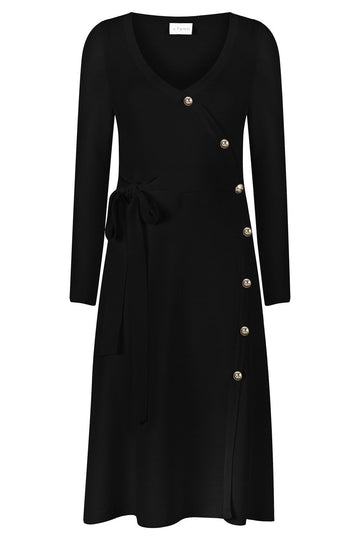 V-NECK BUTTON DRESS BLACK
