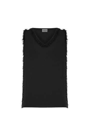 V-NECK FRINGED TOP BLACK