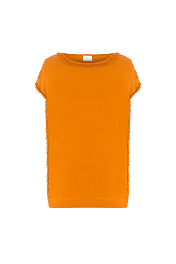 FRINGED BOAT NECK KNITWEAR TOP ORANGE