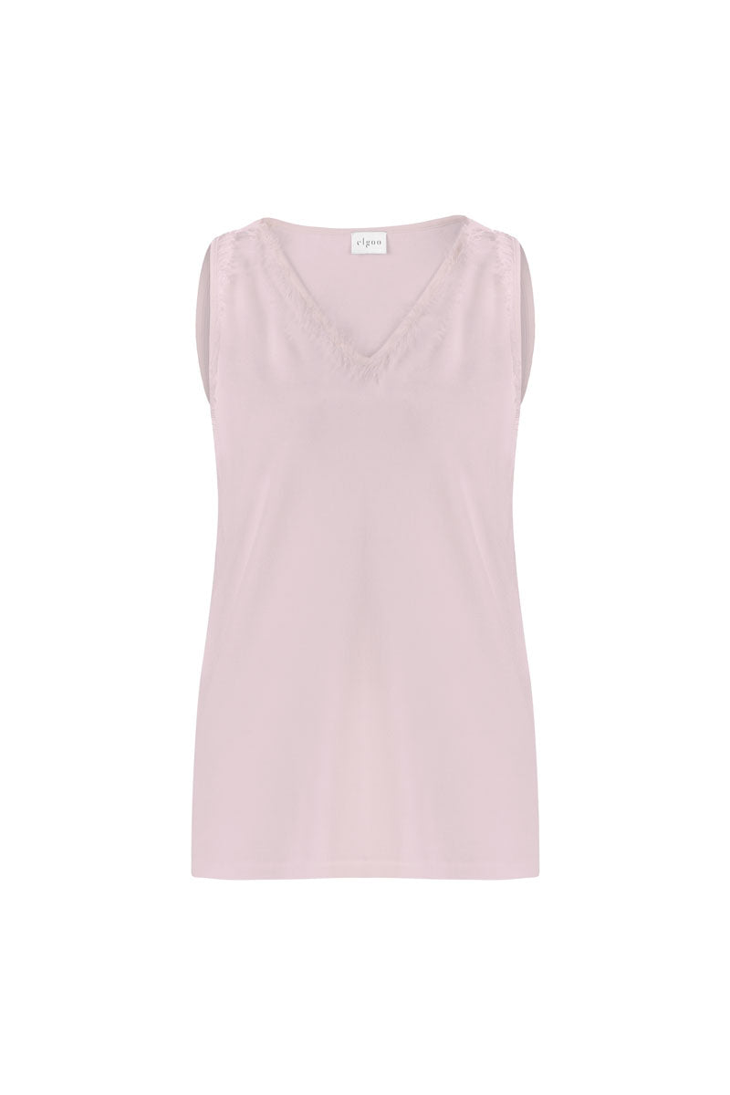 V-NECK FRINGED TOP PINK