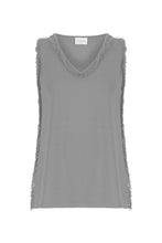 V-NECK FRINGED TOP GREY