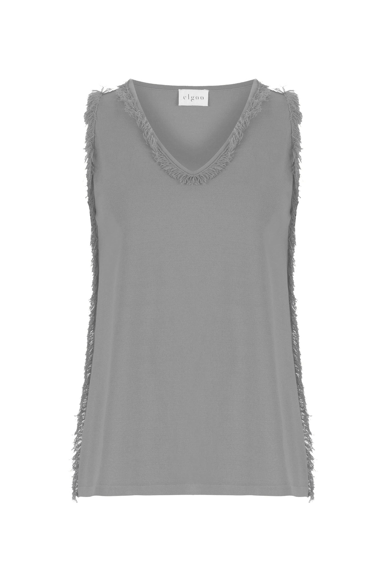 V-NECK FRINGED TOP GREY