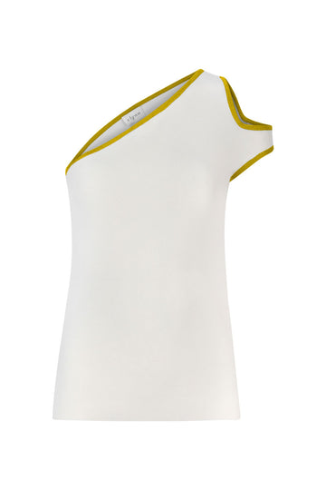 ONE SHOULDER CUT OUT BLOUSE GOLD WHITE