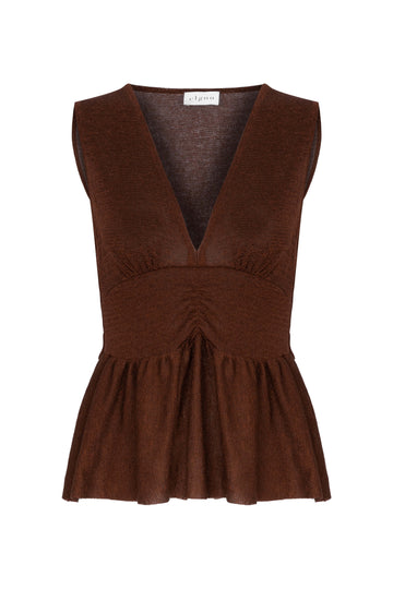 DEEP V NECKED GLITTERED TOP BRONZE