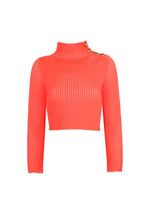 NEON CROP KNITWEAR SWEATER WITH BUTTONED SHOULDER ORANGE