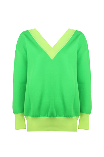 DOUBLE V NECK NEON TWO COLOR KNITWEAR SWEATER