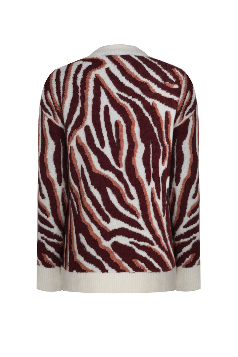 BICYCLE NECK ZEBRA FIGURE SWEATER TİLE RED