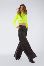 NEON CROP KNITWEAR SWEATER WITH BUTTONED SHOULDER YELLOW