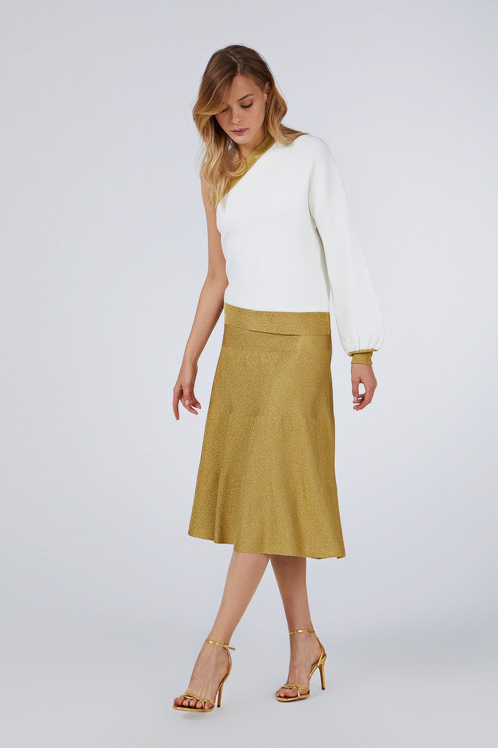 GLITTERED MIDI SKIRT GOLD