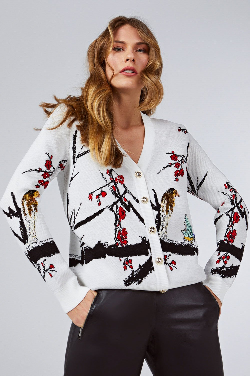 SEQUINED CARDIGAN WITH METAL BUTTONS