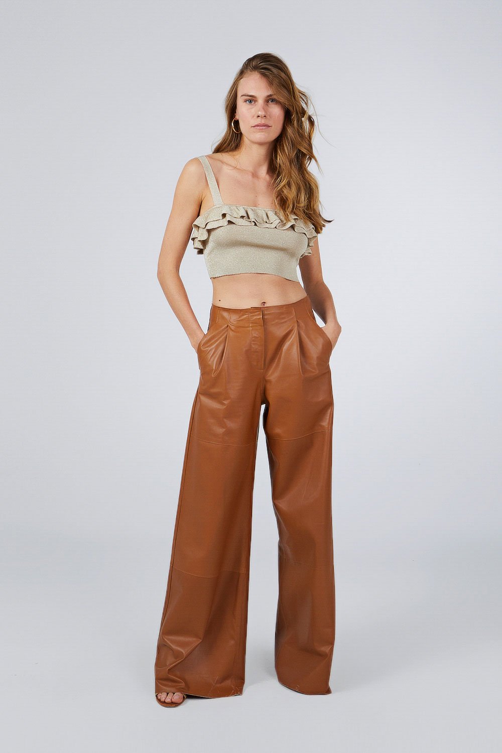 FRILLED CROP TOP GOLD GLITTERED