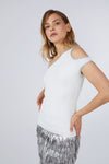 ONE SHOULDER CUTOUT TOP WHITE SILVER