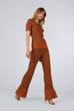 RIBBED PANTS WITH GLITTERED TIPS BRONZE