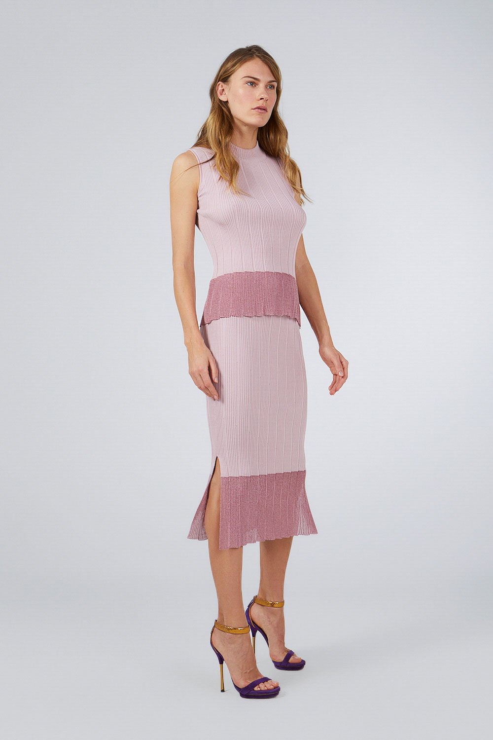 RIBBED SKIRT WITH GLITTERED BOTTOM PINK
