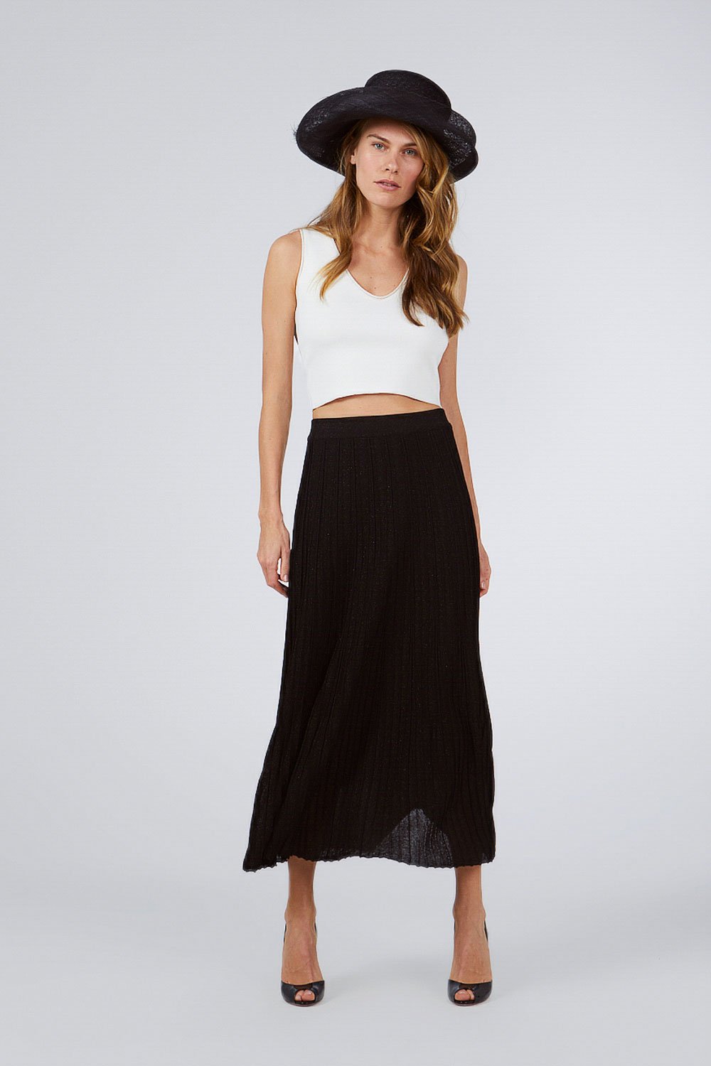 PLEADED LUREX BLACK SKIRT