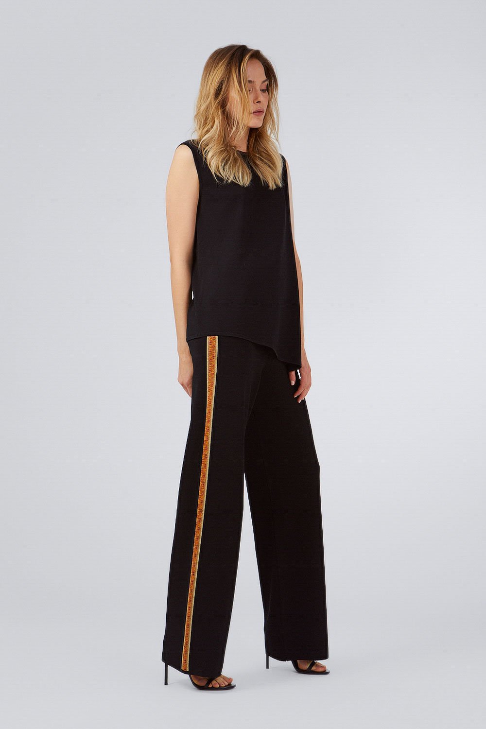 INTARSIA KNITWEAR PANTS BLACK GOLD BRONZE