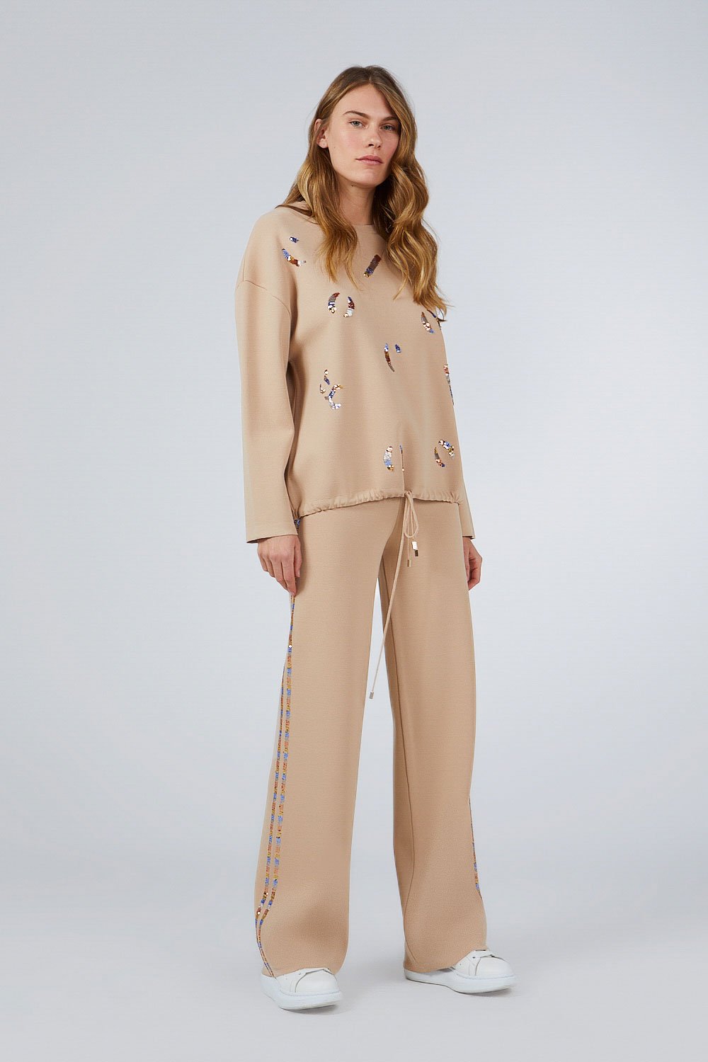 EMBROIDED SWEATER TOP BEIGE