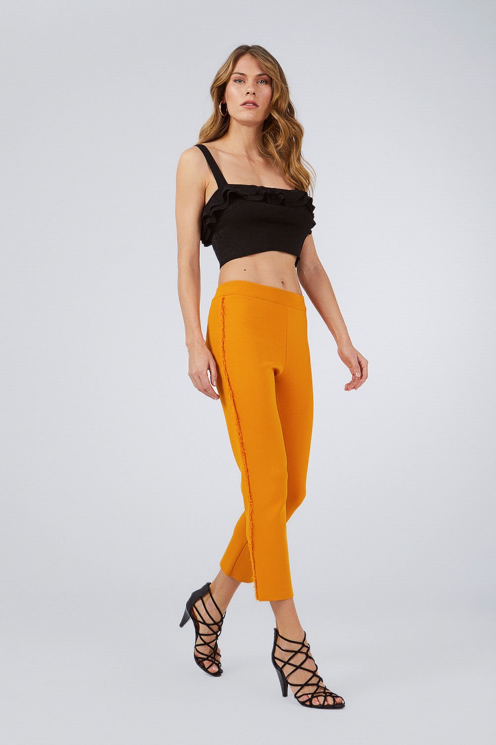 FRINGED KNITWEAR PANTS ORANGE