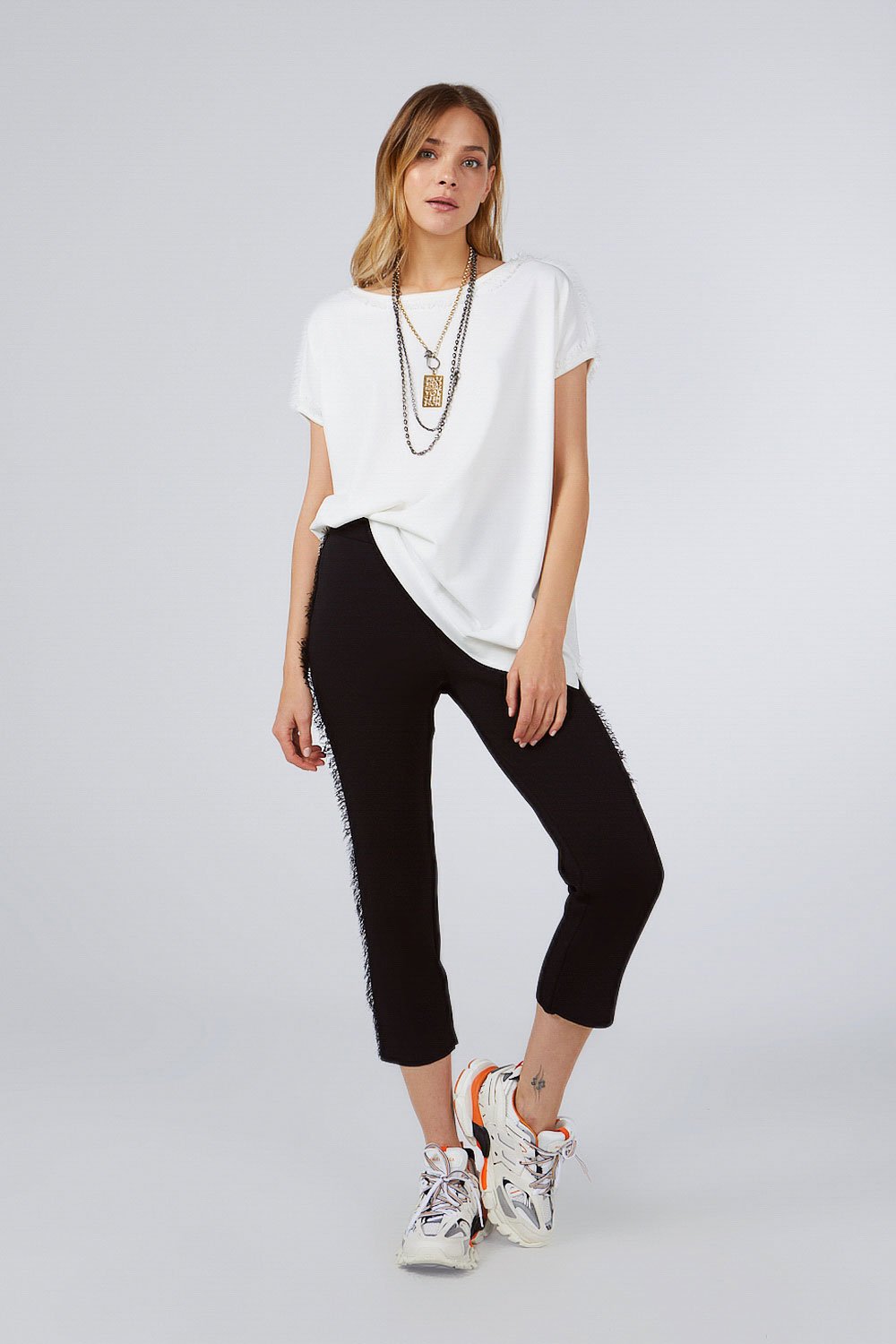 FRINGED KNITWEAR PANTS BLACK