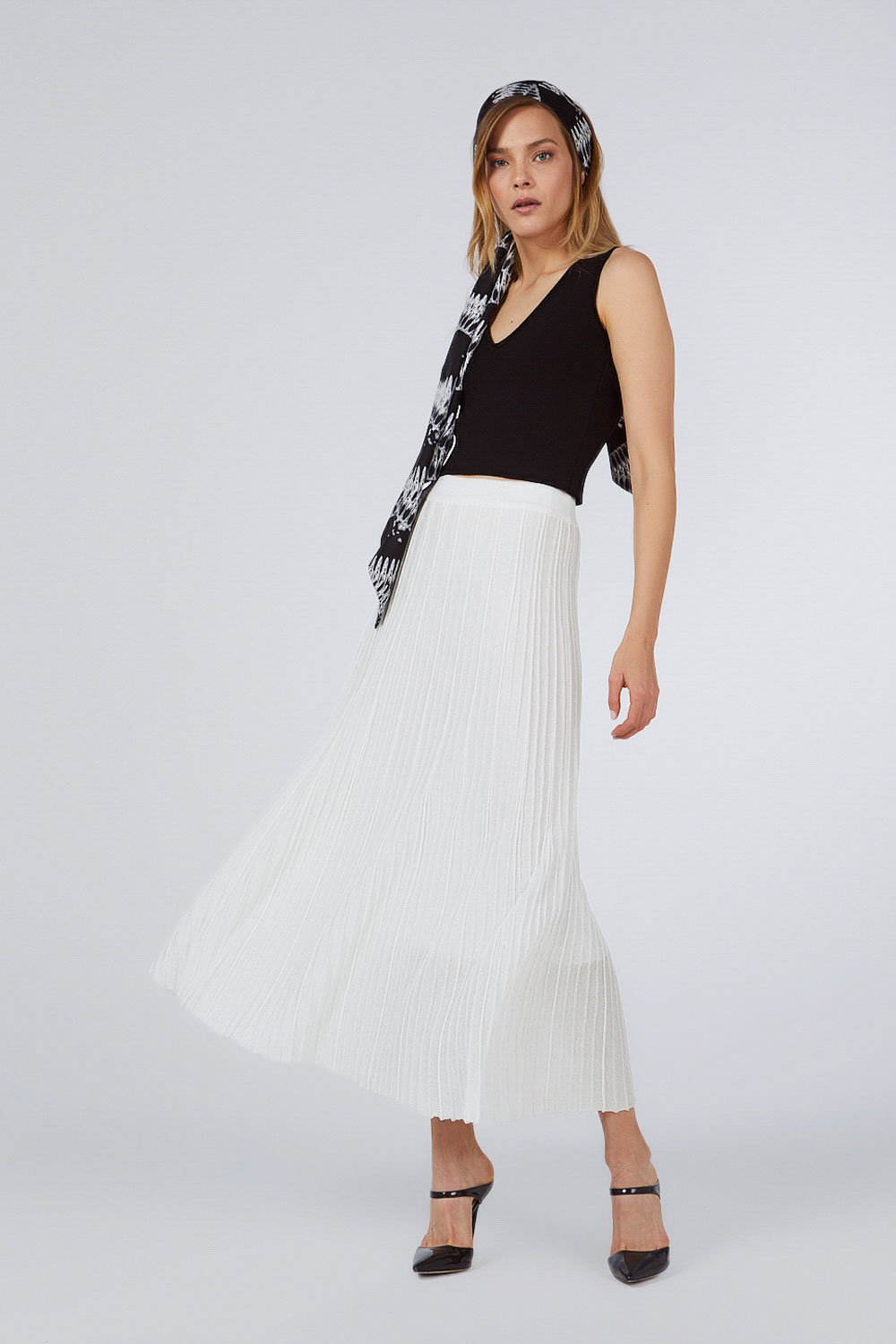 PLEADED LUREX WHITE SKIRT