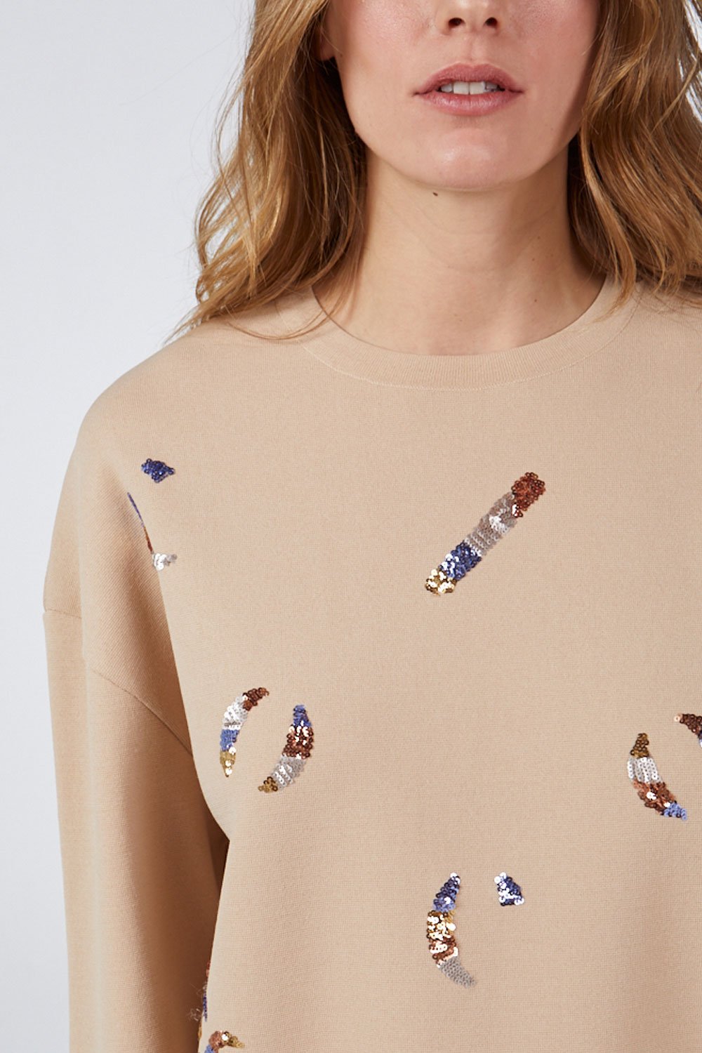 EMBROIDED SWEATER TOP BEIGE