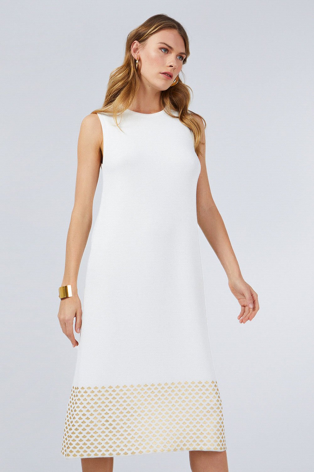 FOIL PRINTED DRESS WHITE-GOLD