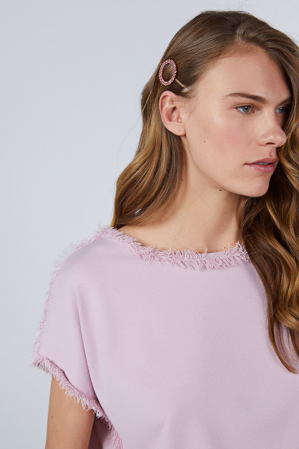 FRINGED BOAT NECK KNITWEAR TOP PINK