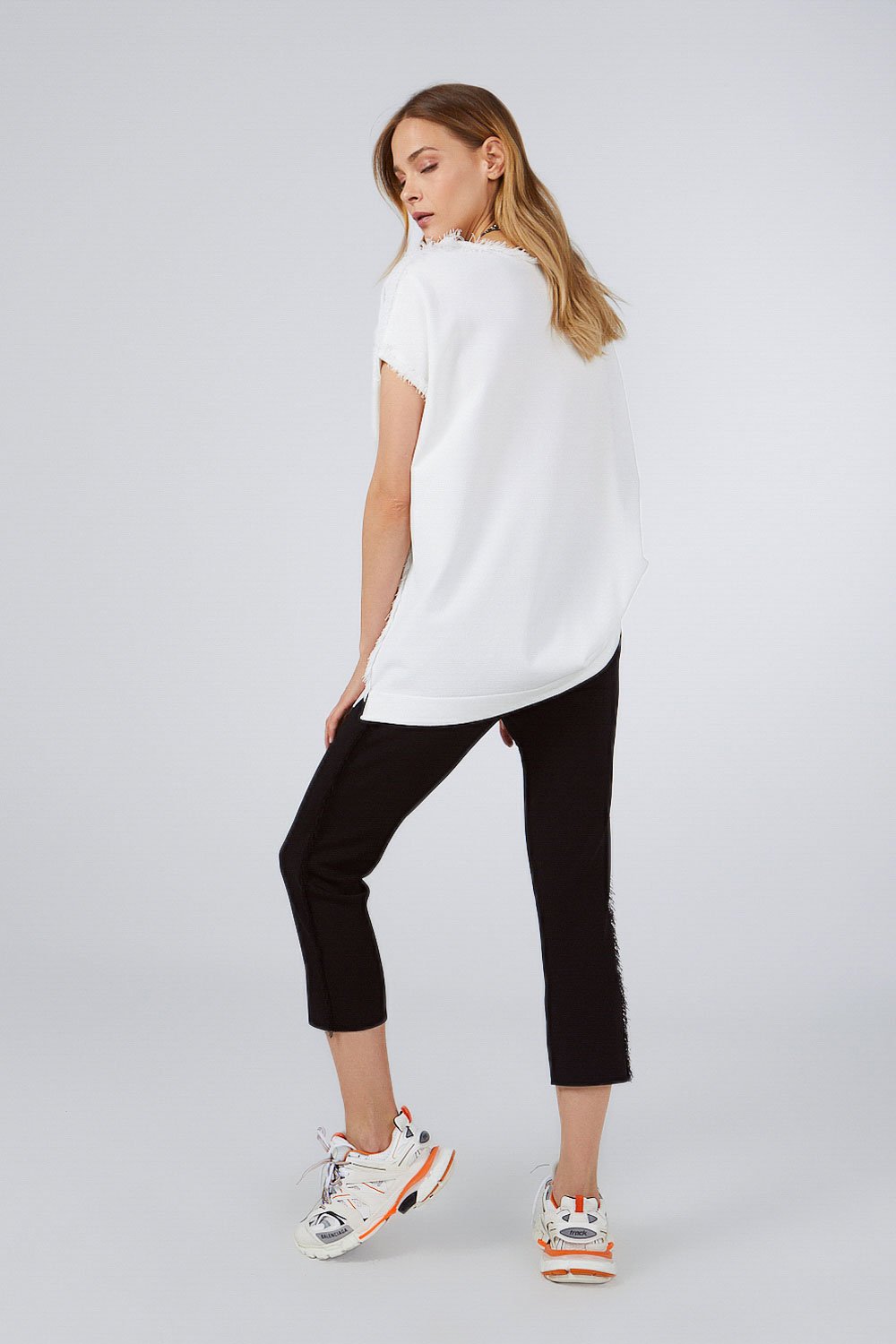 FRINGED KNITWEAR PANTS BLACK