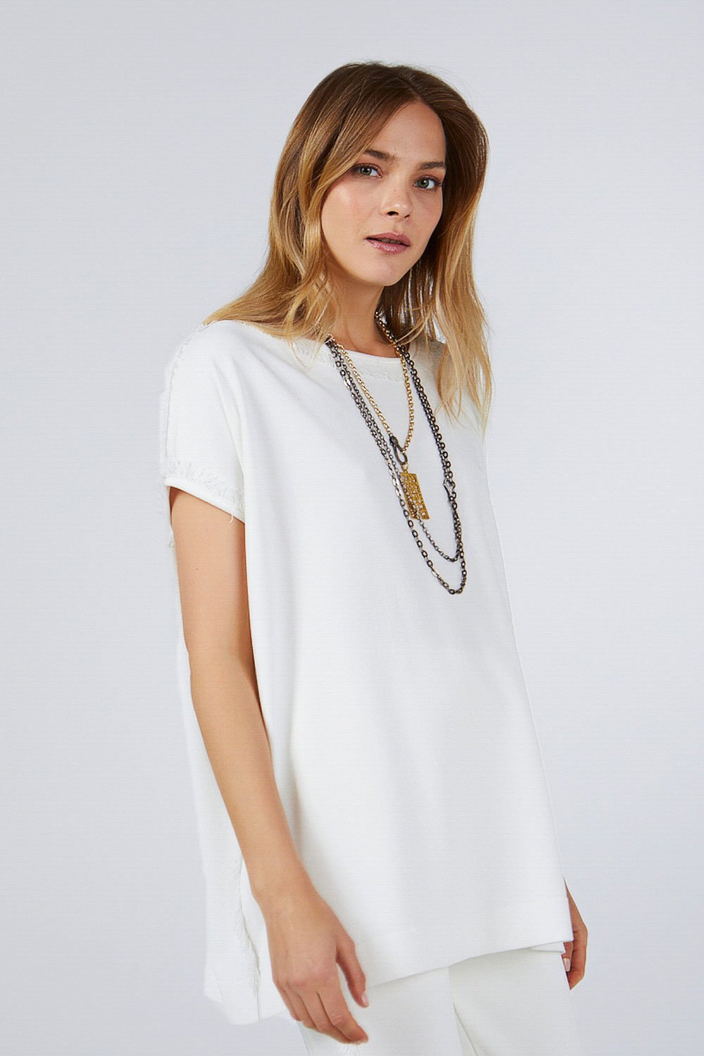 FRINGED BOAT NECK KNITWEAR TOP WHITE