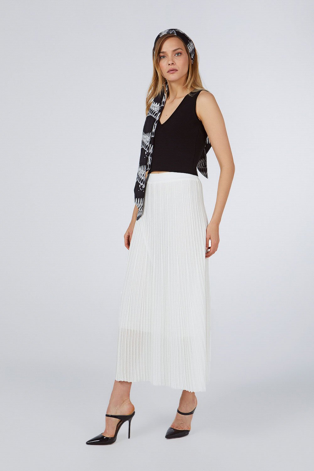 PLEADED LUREX WHITE SKIRT
