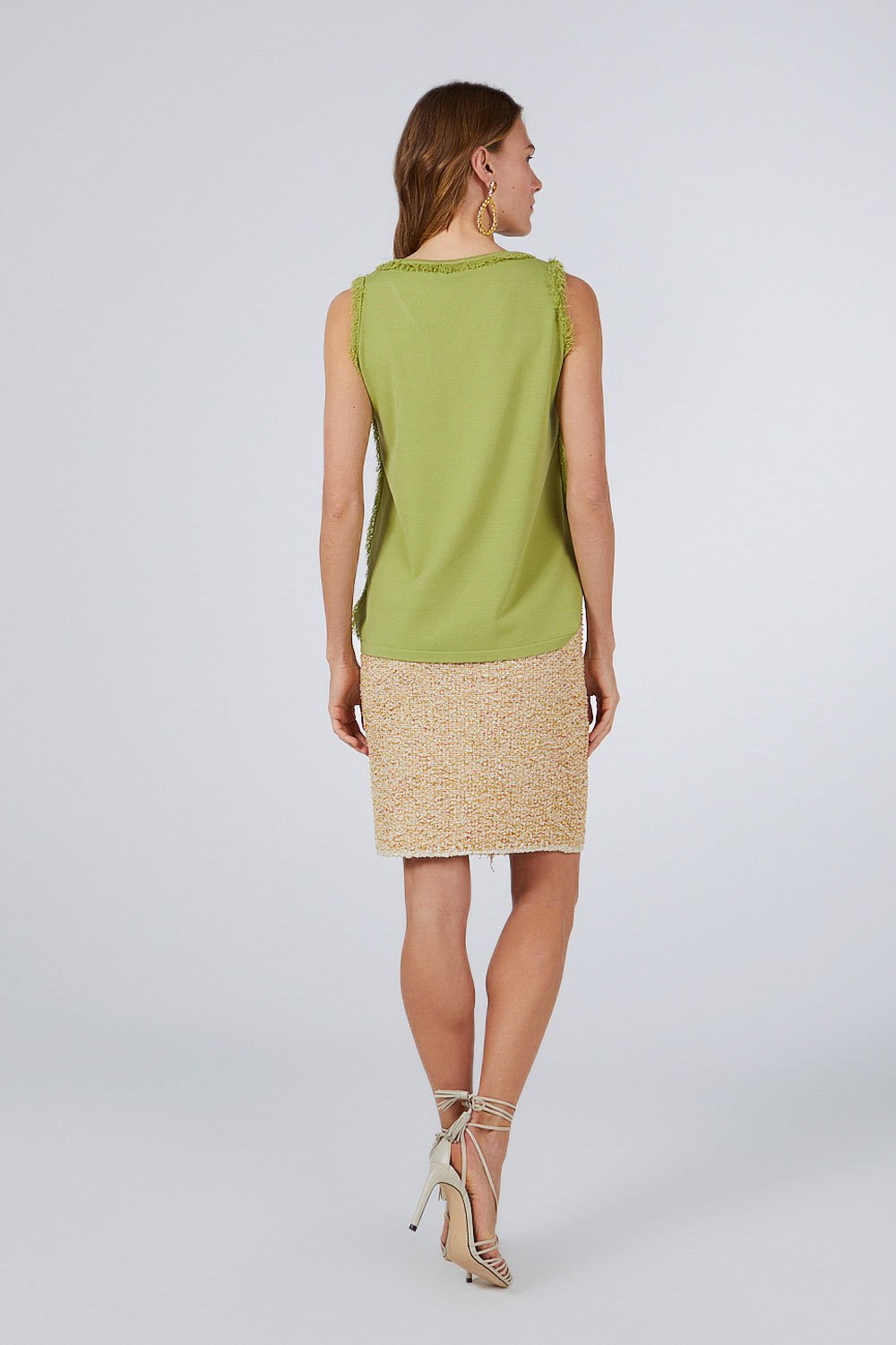 V-NECK FRINGED TOP GREEN