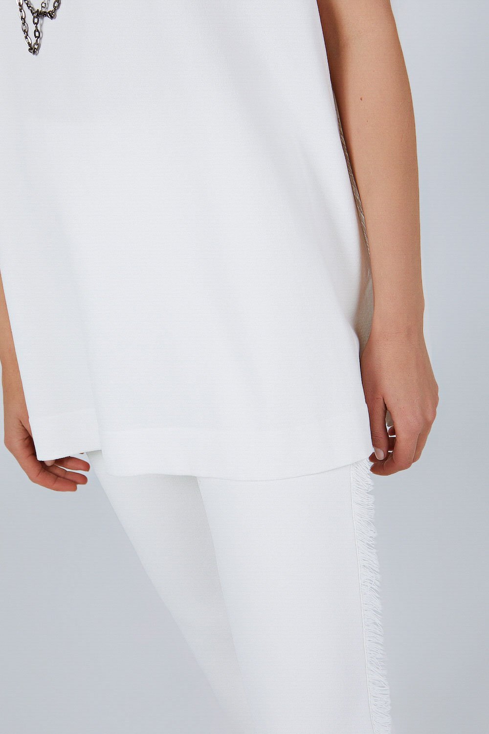 FRINGED KNITWEAR PANTS WHITE
