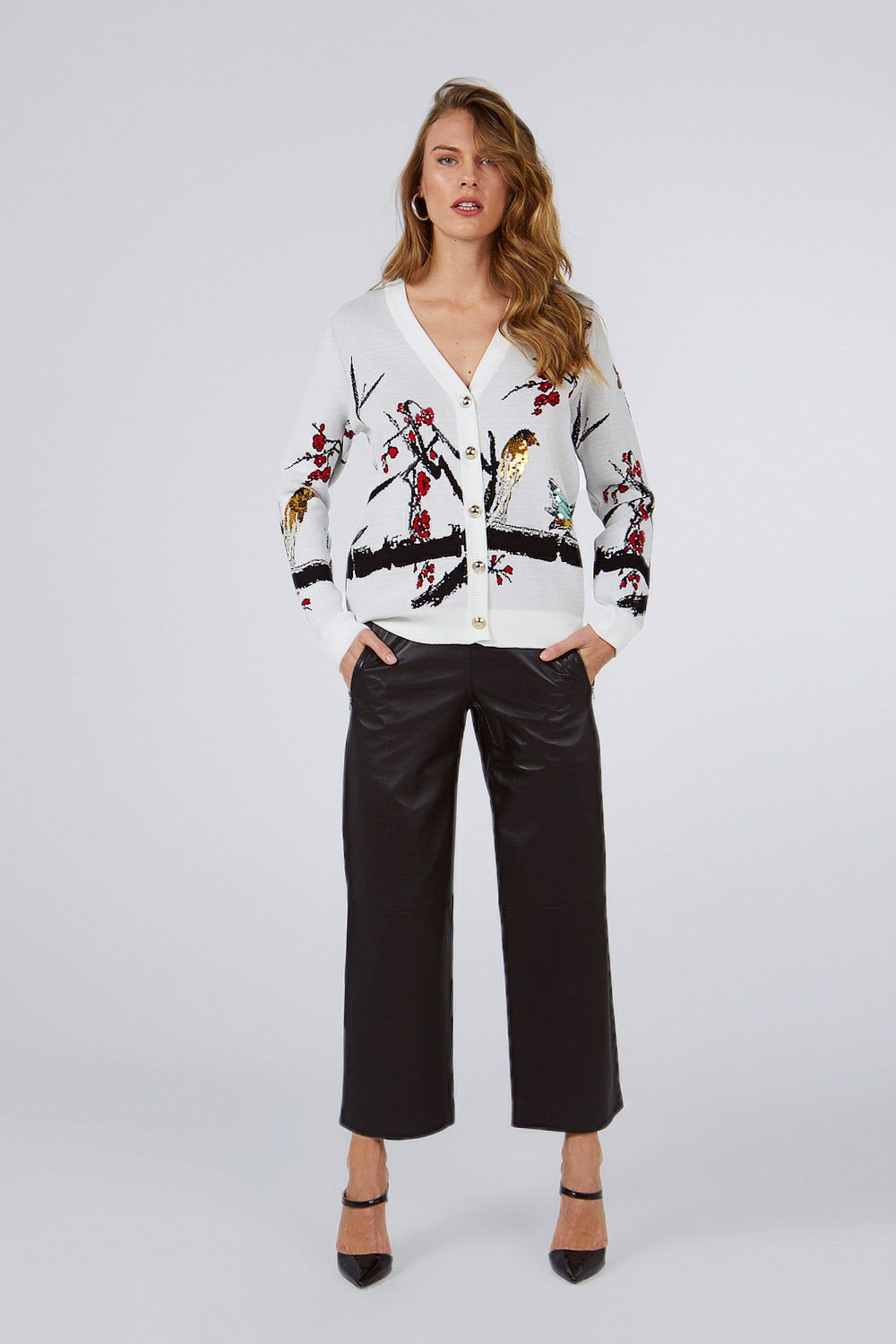 SEQUINED CARDIGAN WITH METAL BUTTONS