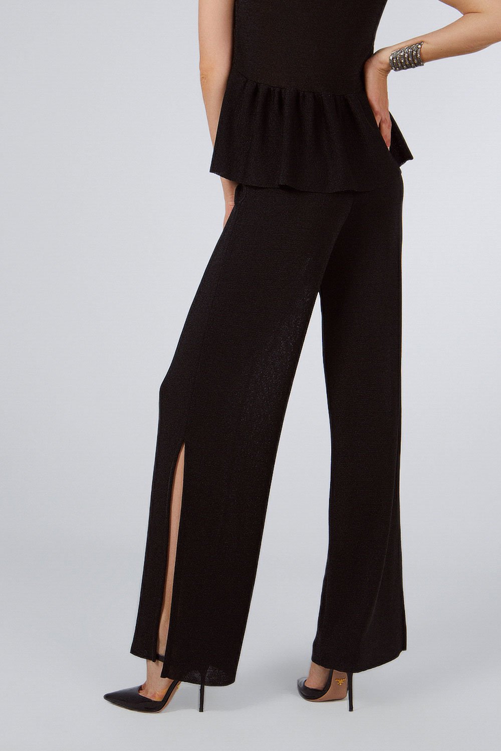 GLITTERED PANTS WITH SLIDS ON BOTH SIDES BLACK