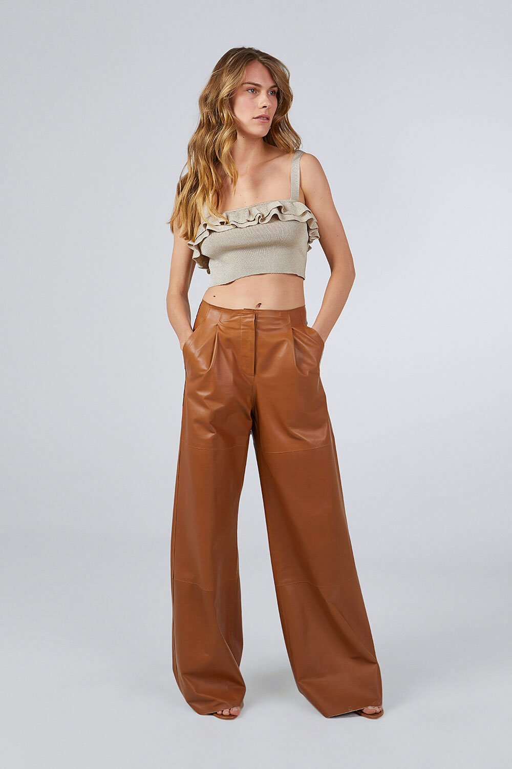 FRILLED CROP TOP GOLD GLITTERED