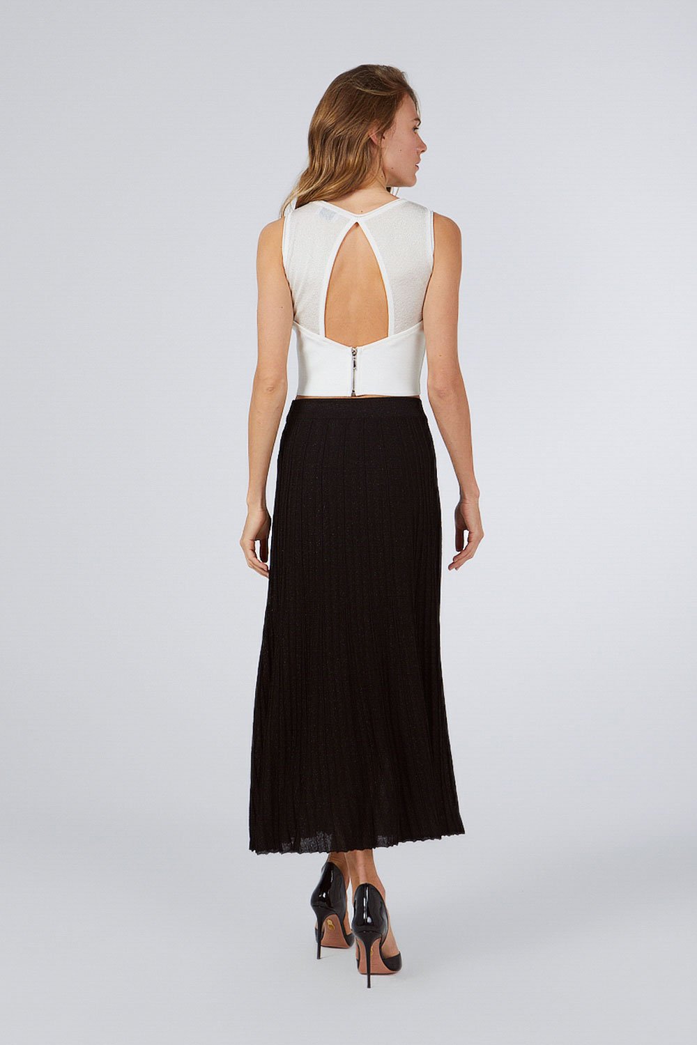 PLEADED LUREX BLACK SKIRT