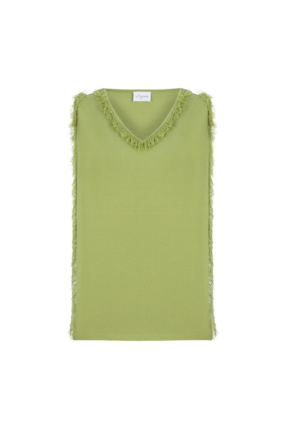 V-NECK FRINGED TOP GREEN