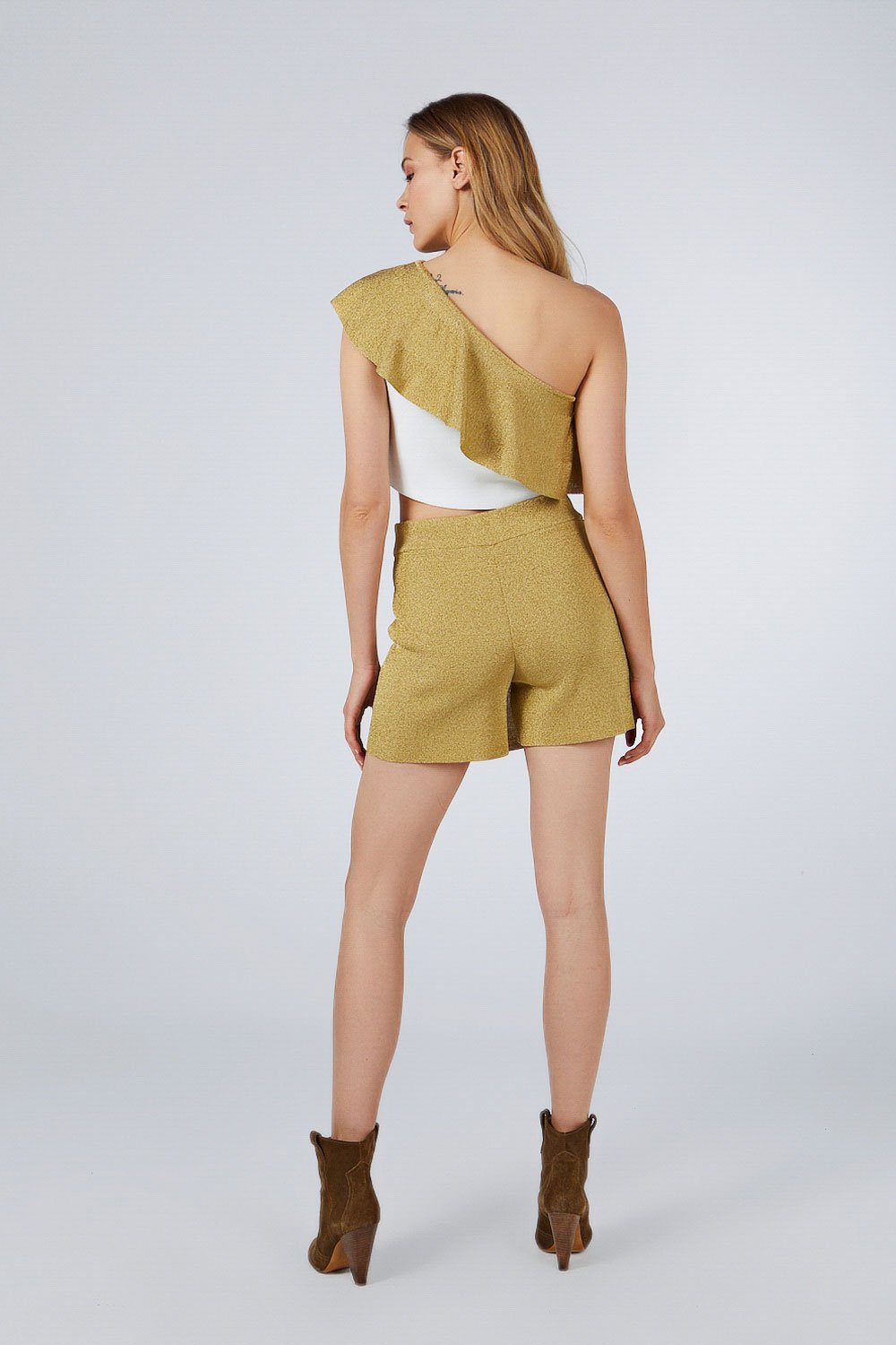 ONE SHOULDER TOP WITH FRILLS GOLD