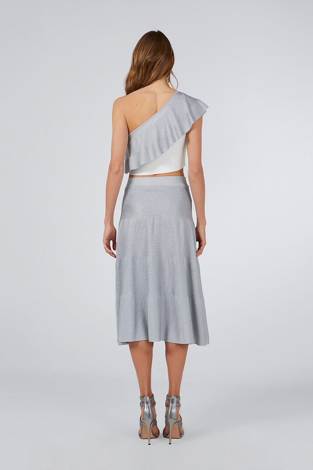 GLITTERED MIDI SKIRT SILVER