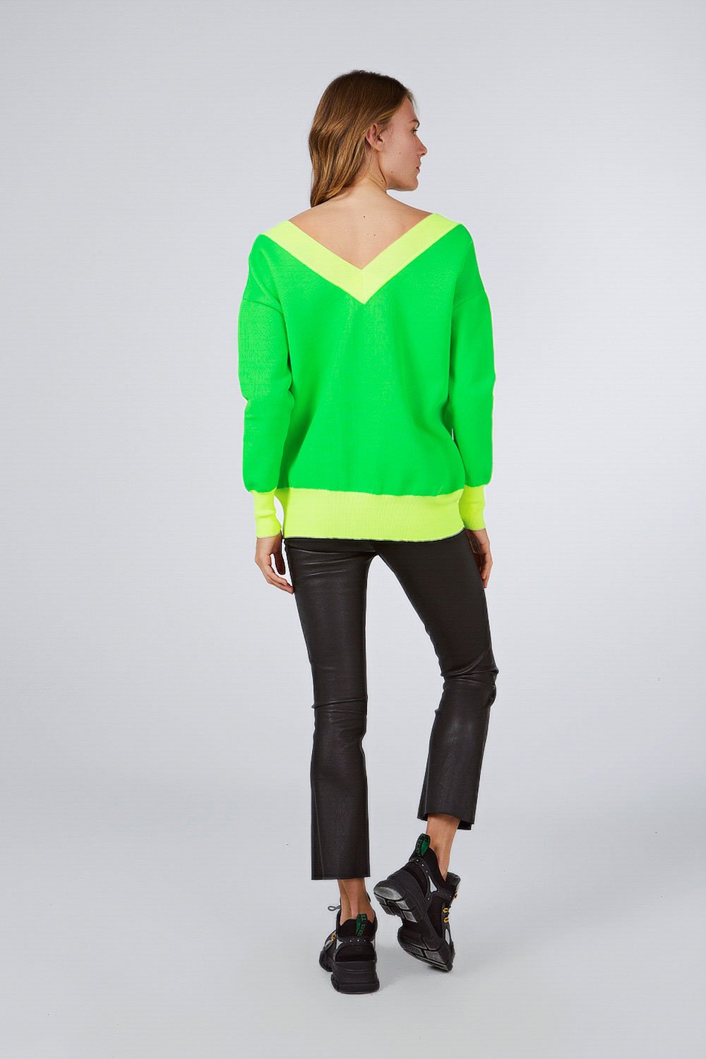 DOUBLE V NECK NEON TWO COLOR KNITWEAR SWEATER