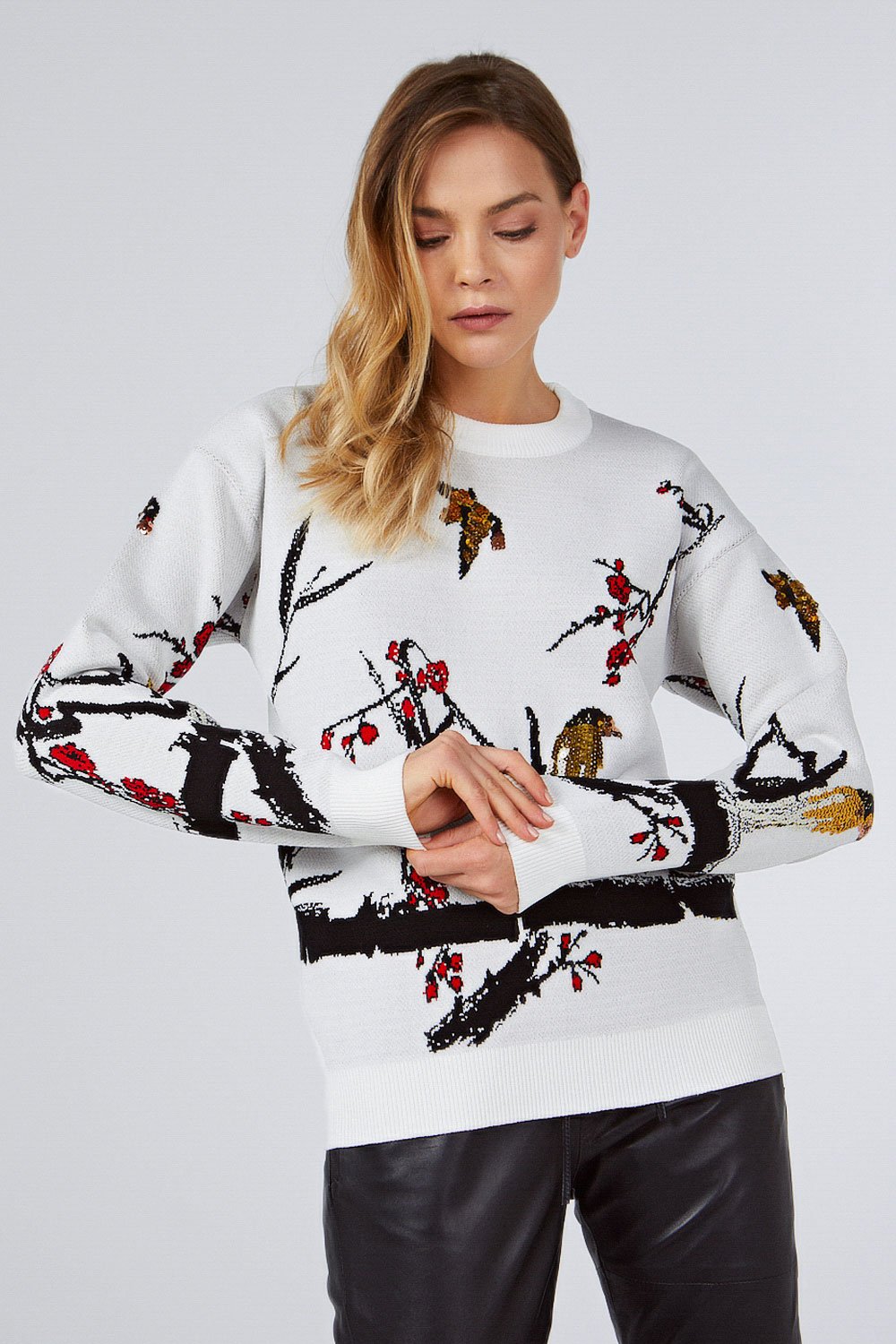 SEQUINED PULLOVER WITH BIRD